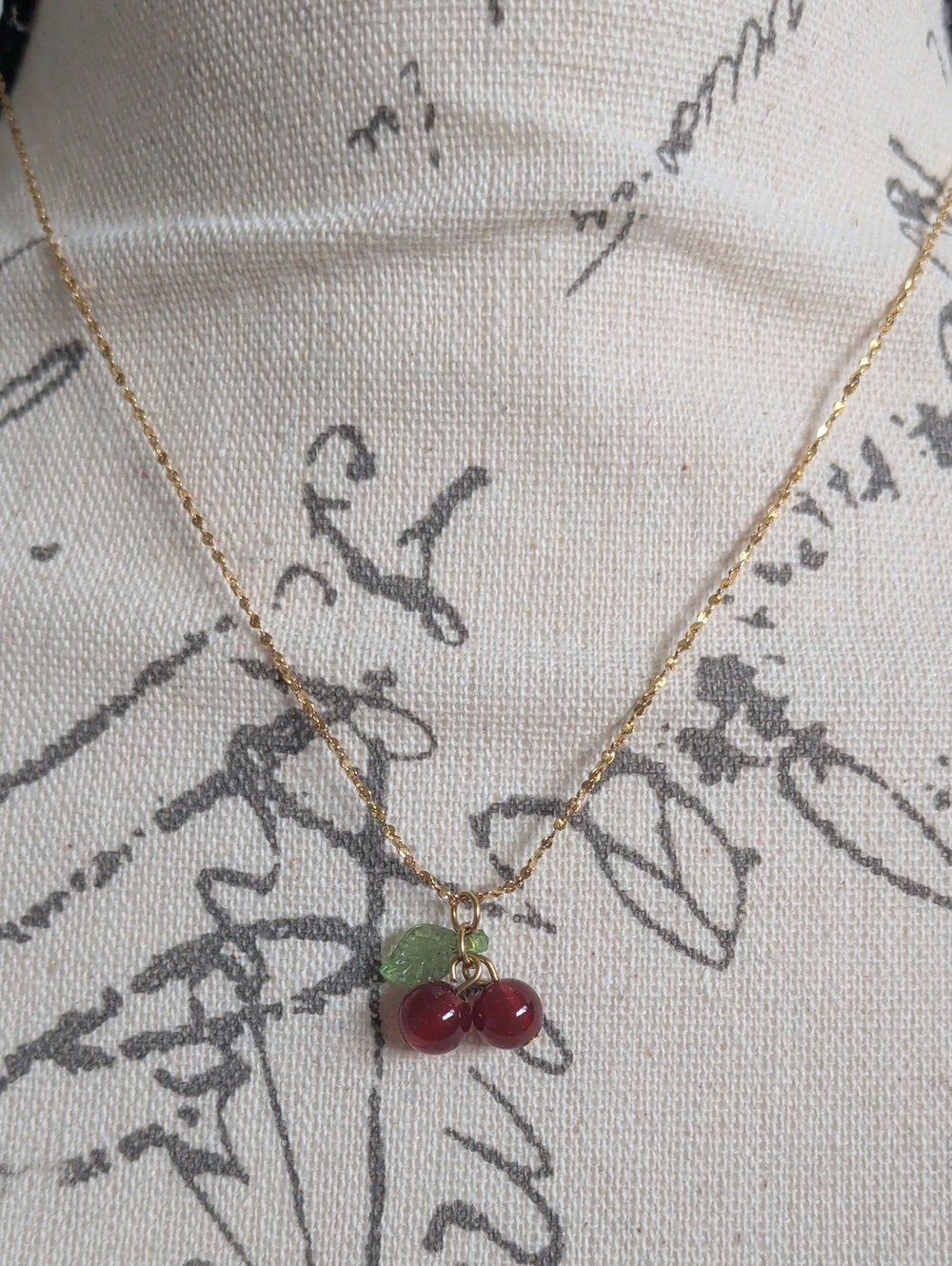 Gold-Plated Cherry Pendant Necklace - Red Cherry, Unbranded